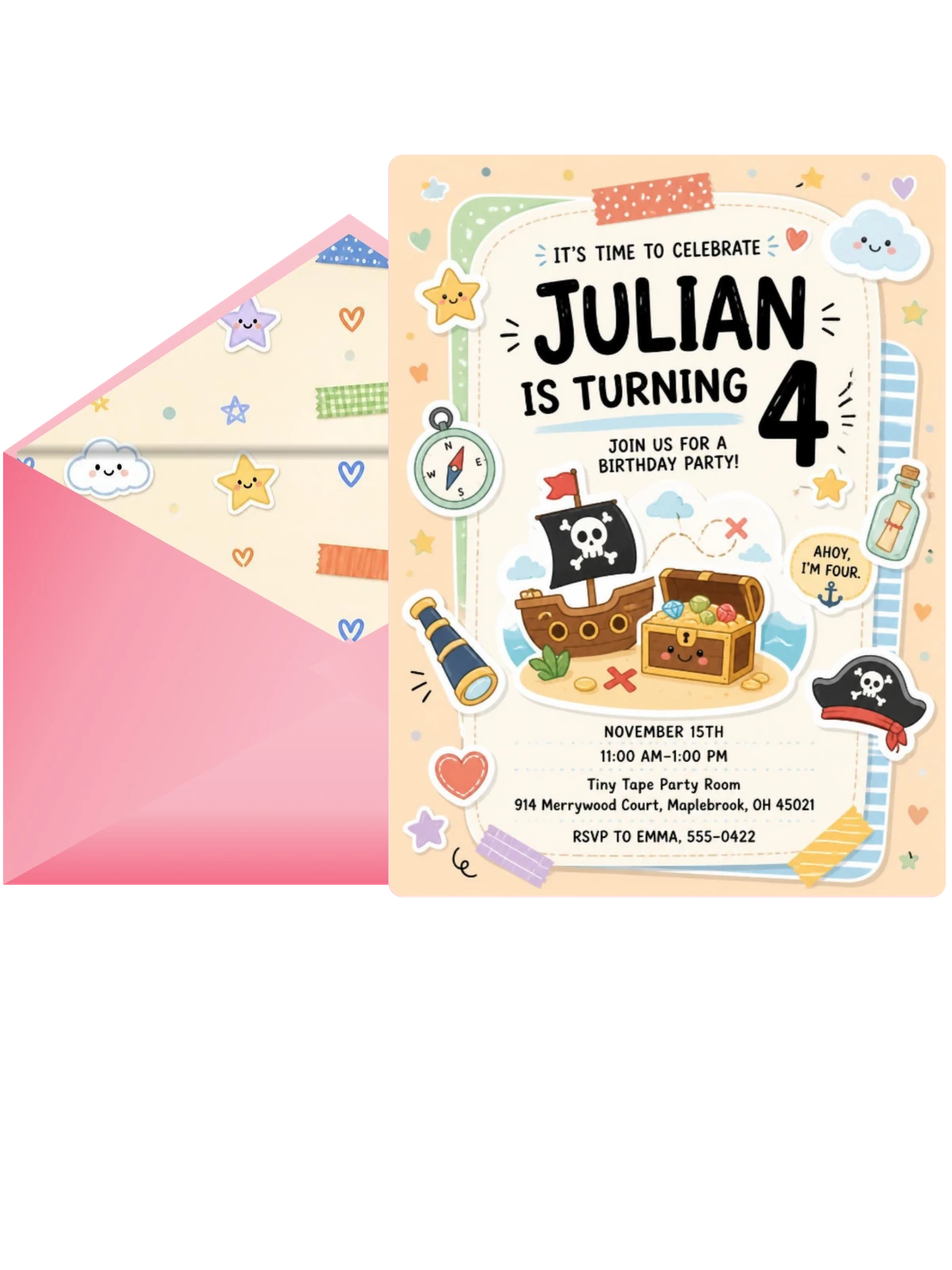 Treasure Chest Pastel 4th Birthday Invitation