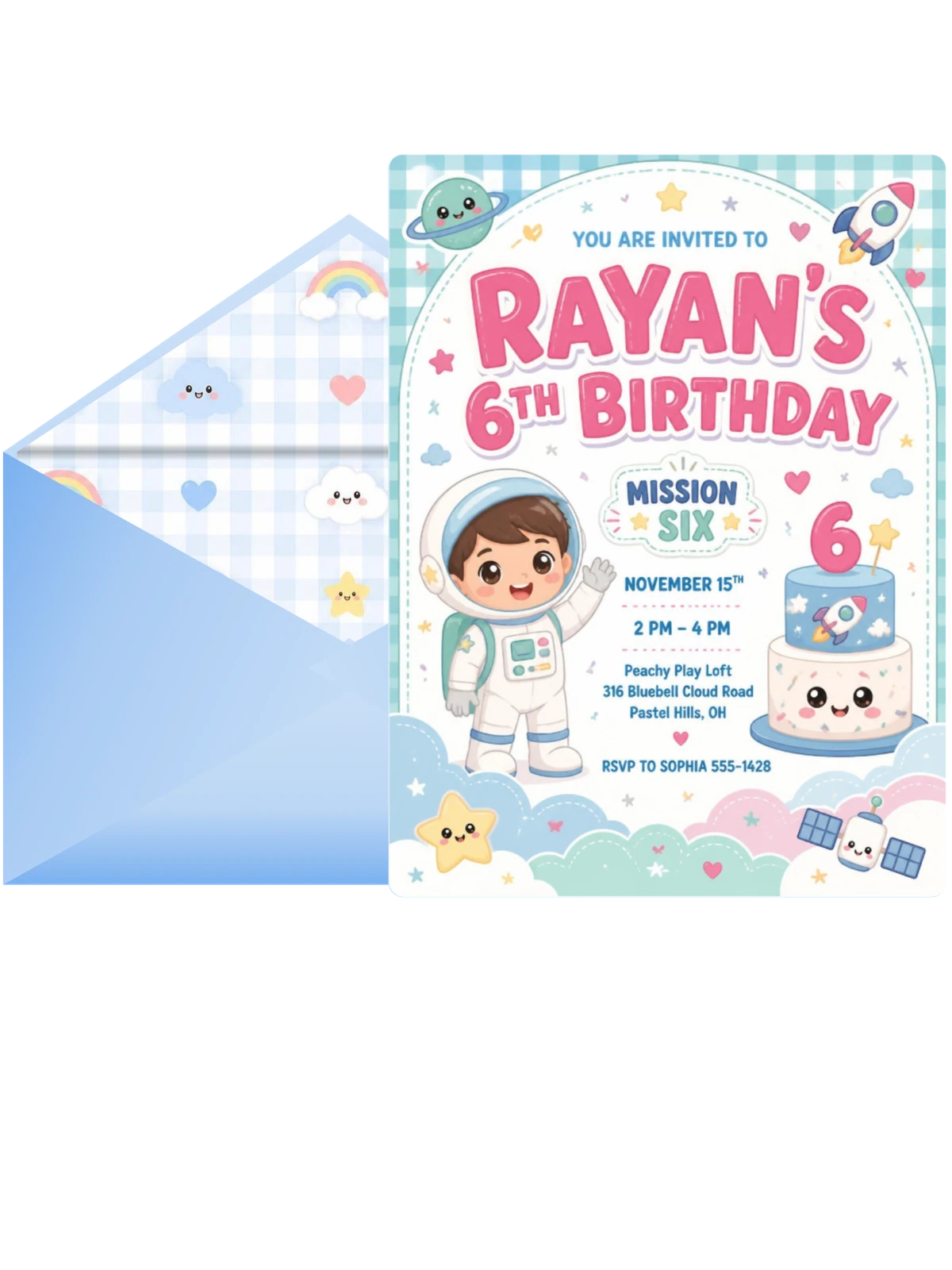 Planet Kawaii Pastel 6th Birthday Invitation