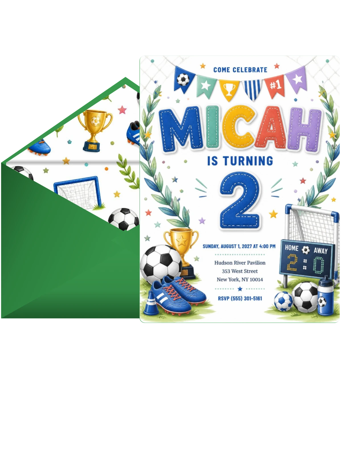 Stitched Soccer 2nd Birthday Invitation