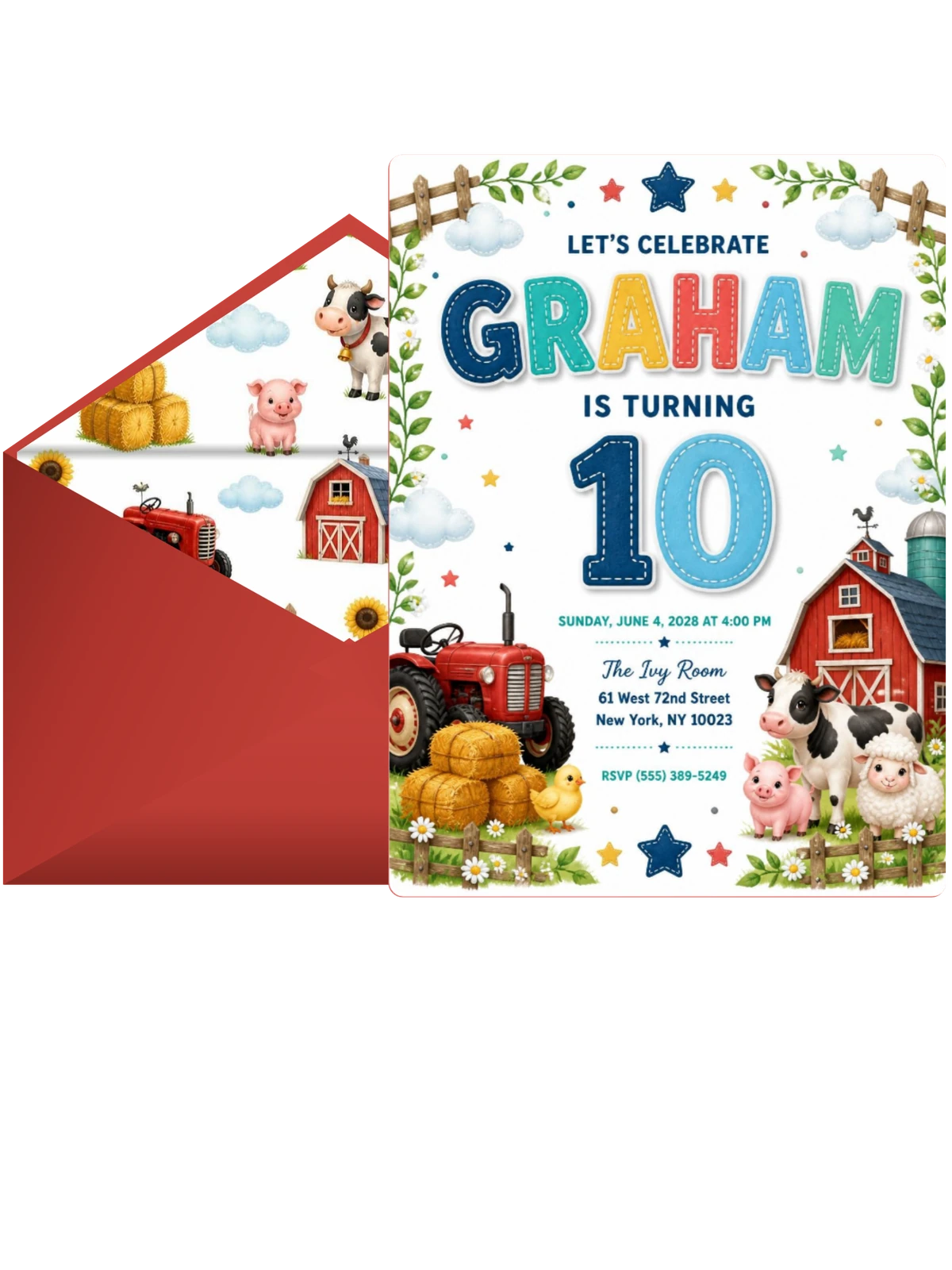 Stitched Farm 10th Birthday Invitation