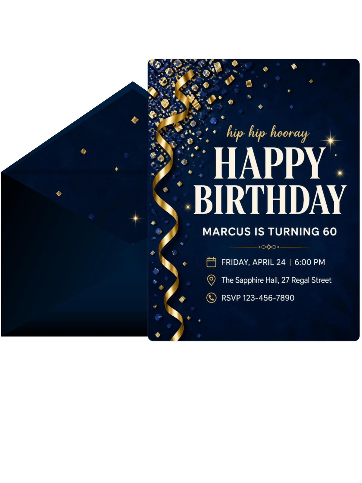 Navy Gold Confetti 60th Birthday