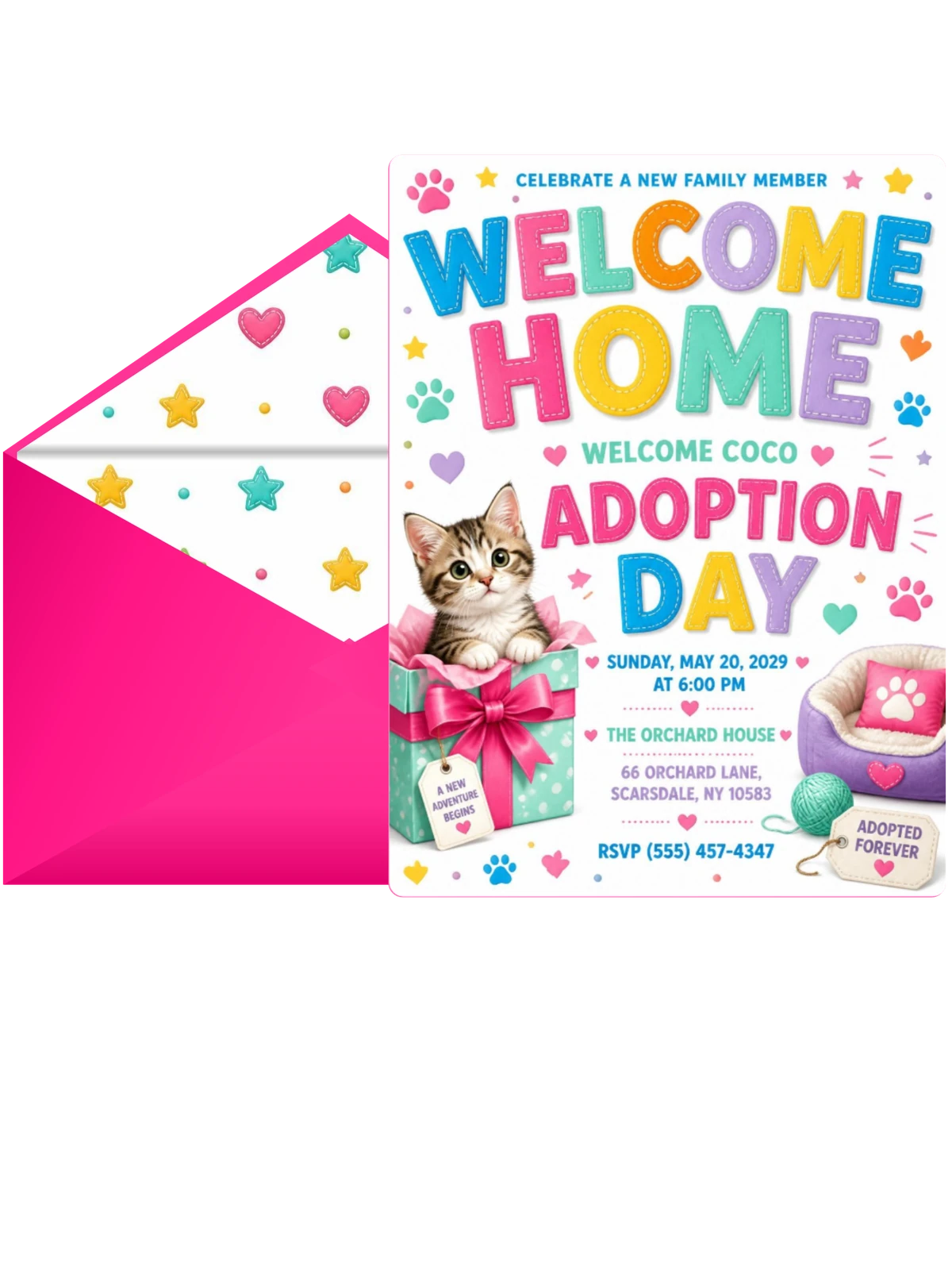 Kitten Pet Adoption Party Invitation