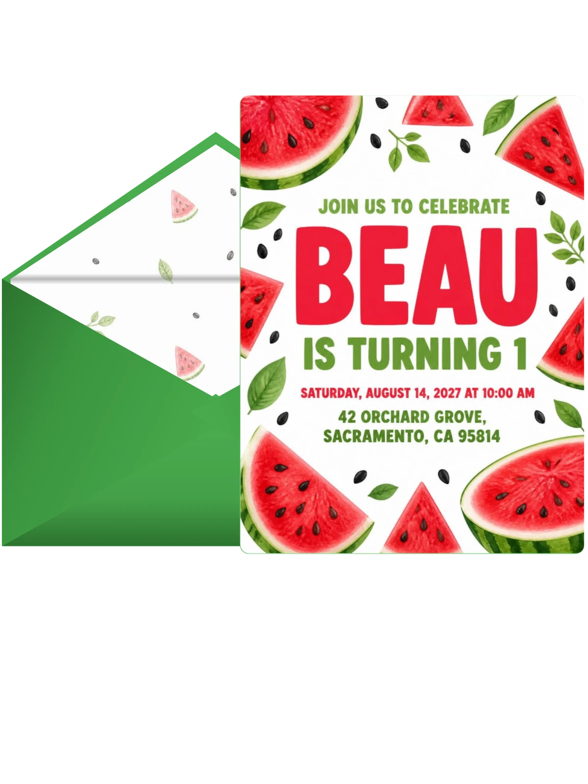 Watercolor Watermelon Slice 1st Birthday