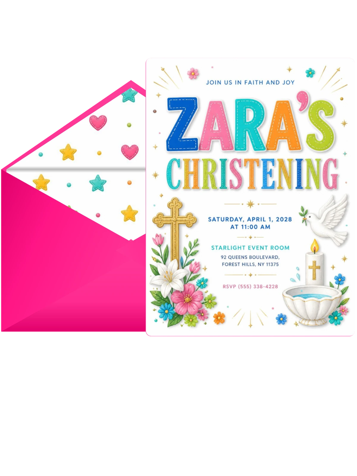 Ornate Golden Christening Invitation