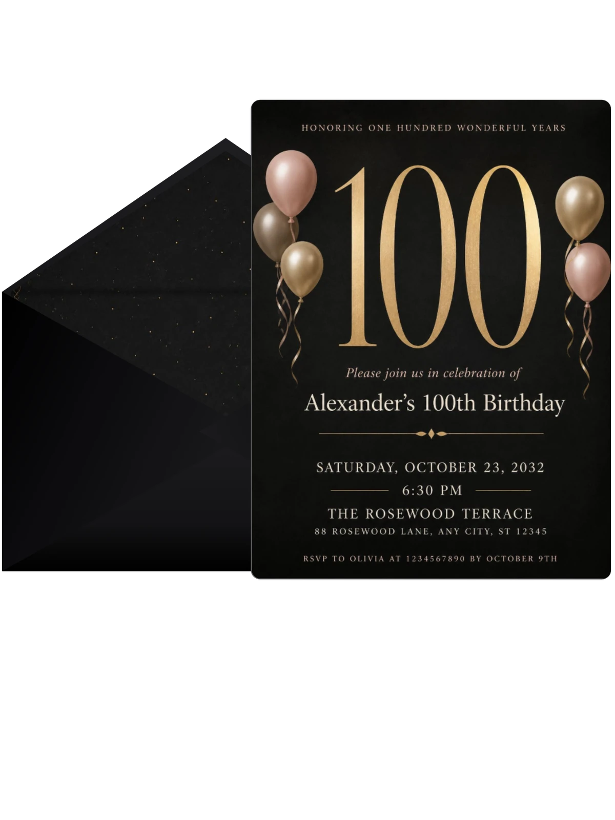 Charcoal and Blush 100th Birthday Invitation