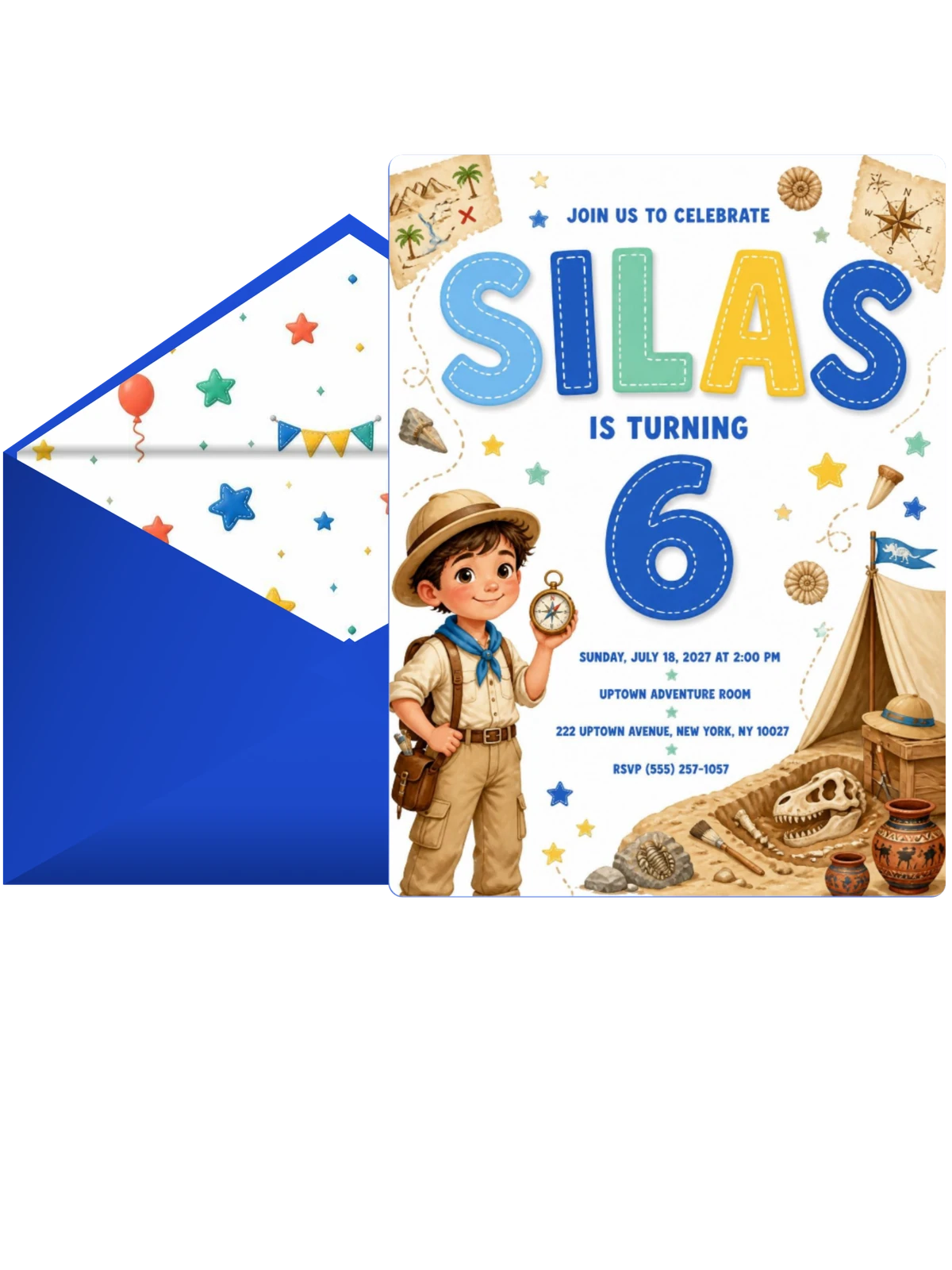 Young Explorer Stitched 6th Birthday Invitation