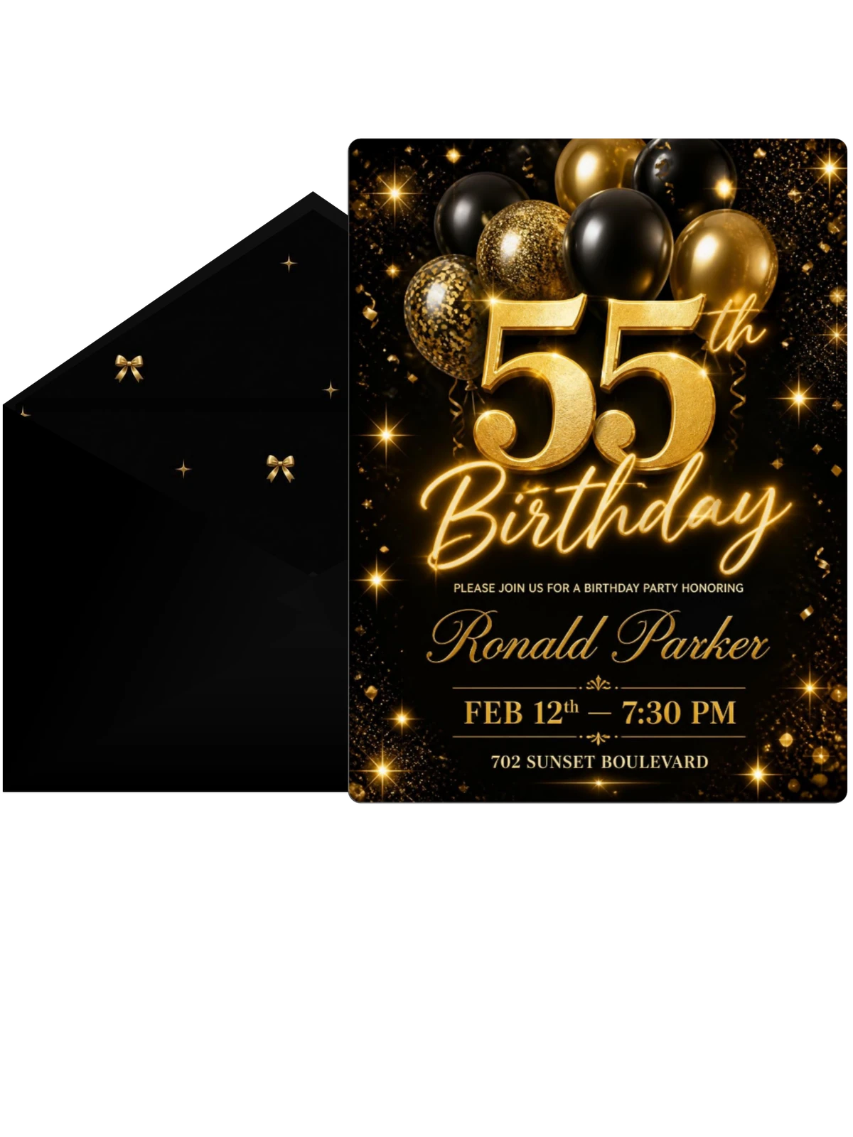 Black and Gold Balloon 55th Birthday