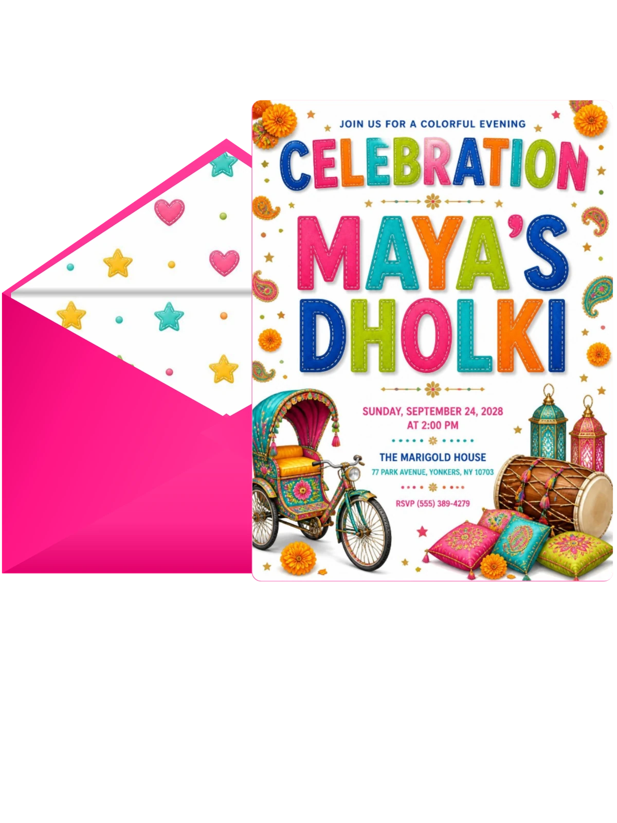Decorated Cycle Rickshaw Dholki Invitation