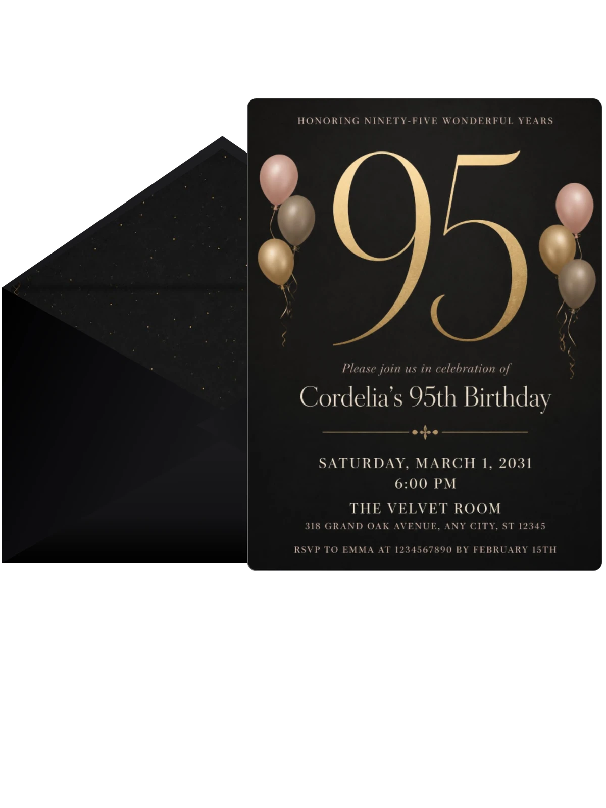 Charcoal and Blush 95th Birthday Invitation
