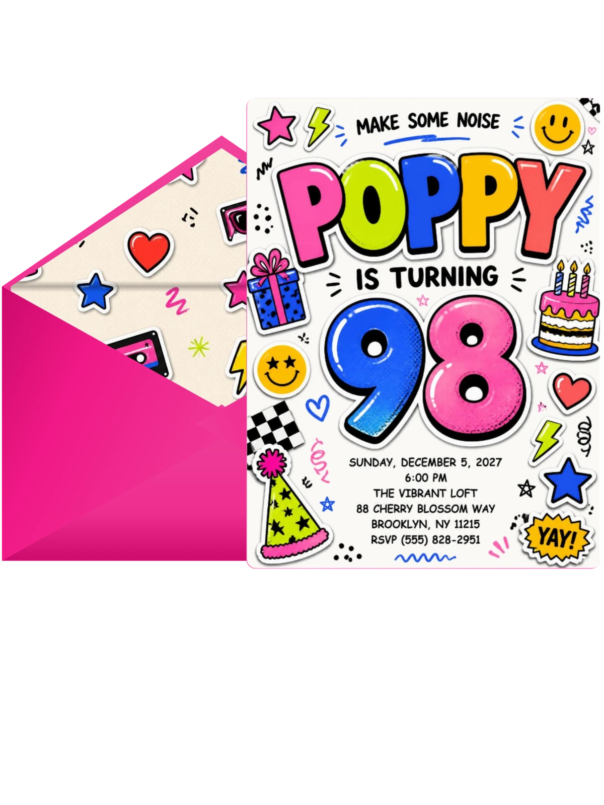 Sticker Pop 98th Birthday Invitation