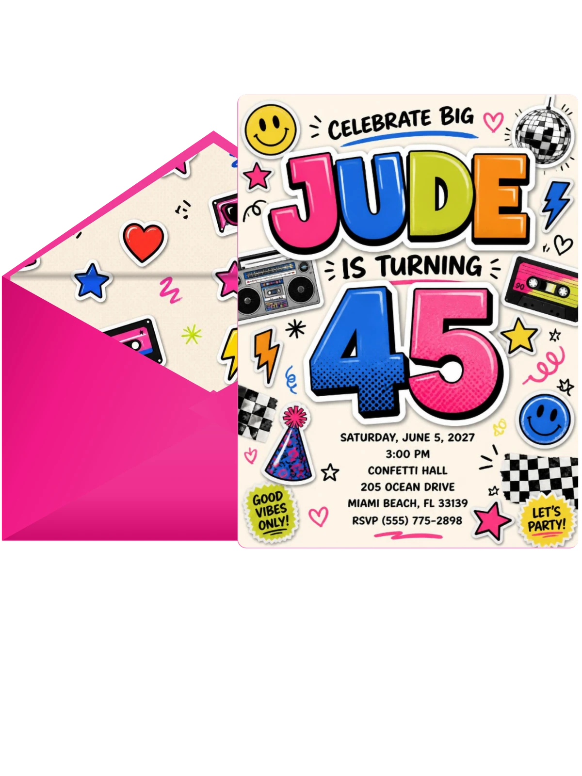Sticker Pop 45th Birthday Invitation