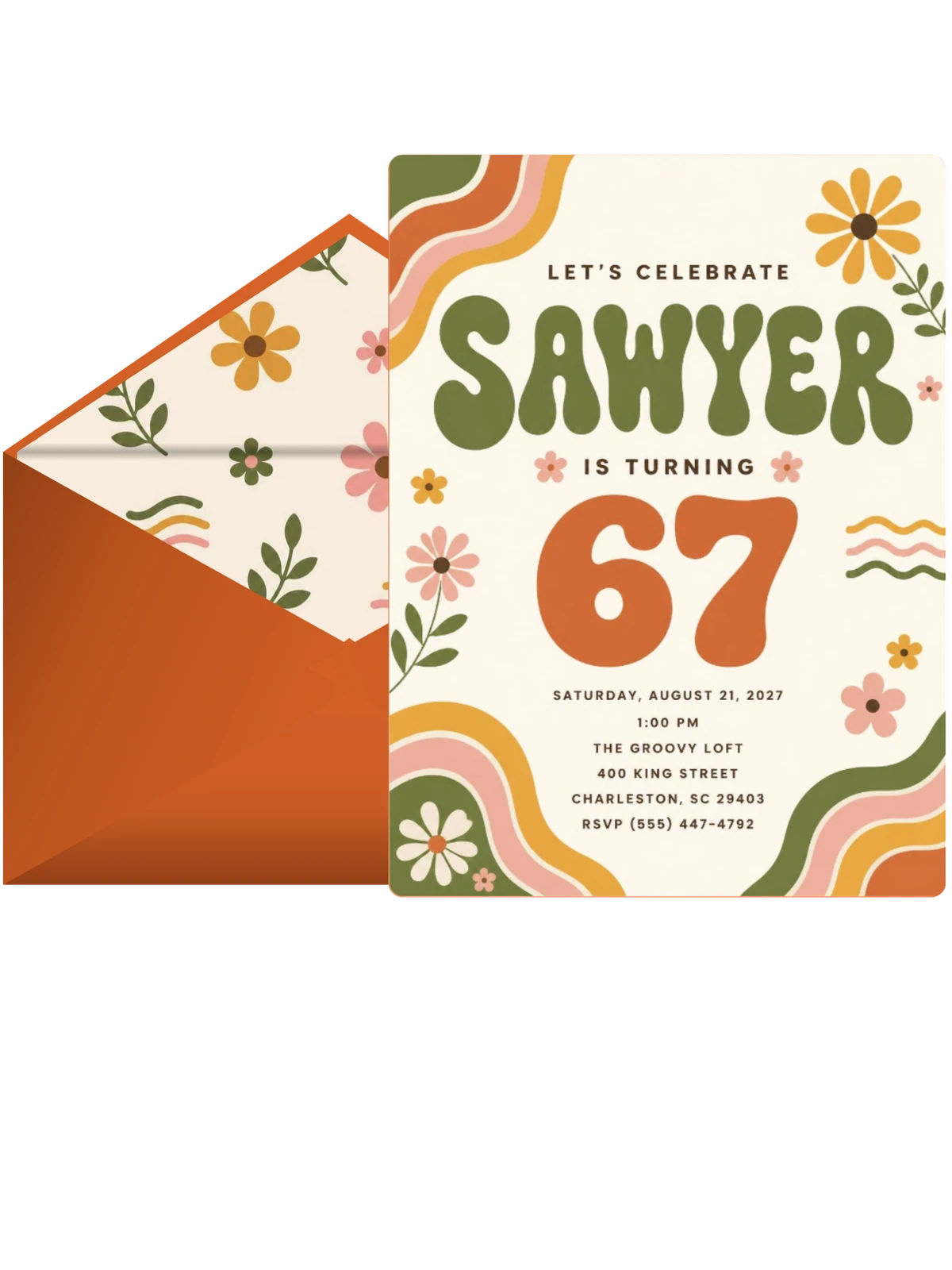 Groovy Retro 67th Birthday Invitation