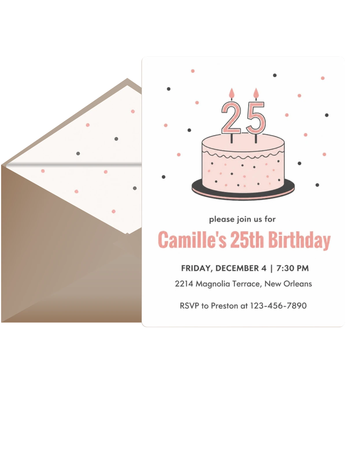 Pink Minimalist Cake 25th Birthday Invitation