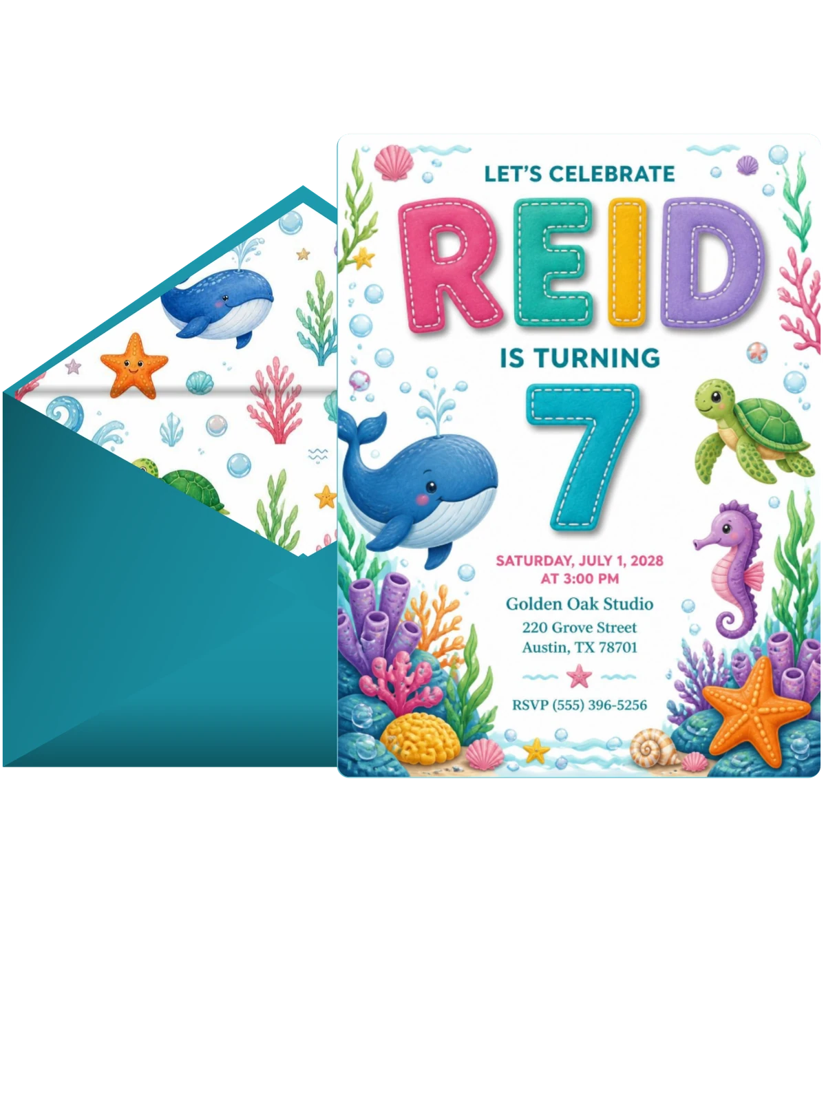 Stitched Under the Sea 7th Birthday Invitation