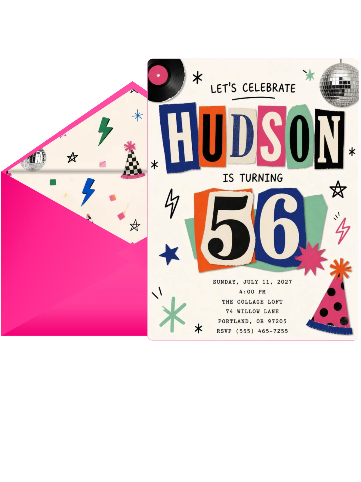 Retro Paper Collage 56th Birthday Invitation