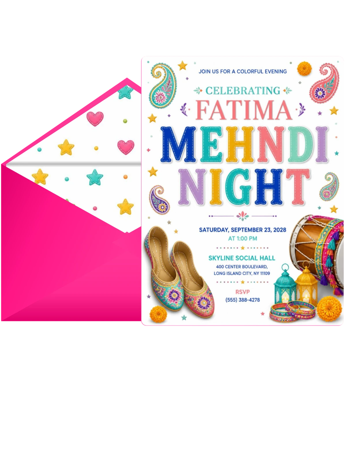 Embroidered Mojari Mehndi Night Invitation