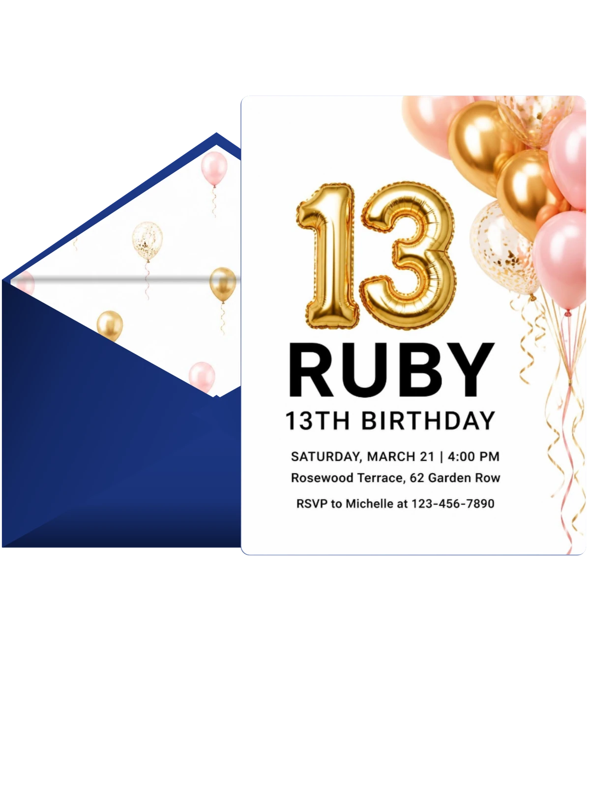 Gold Pink Balloon 13th Birthday
