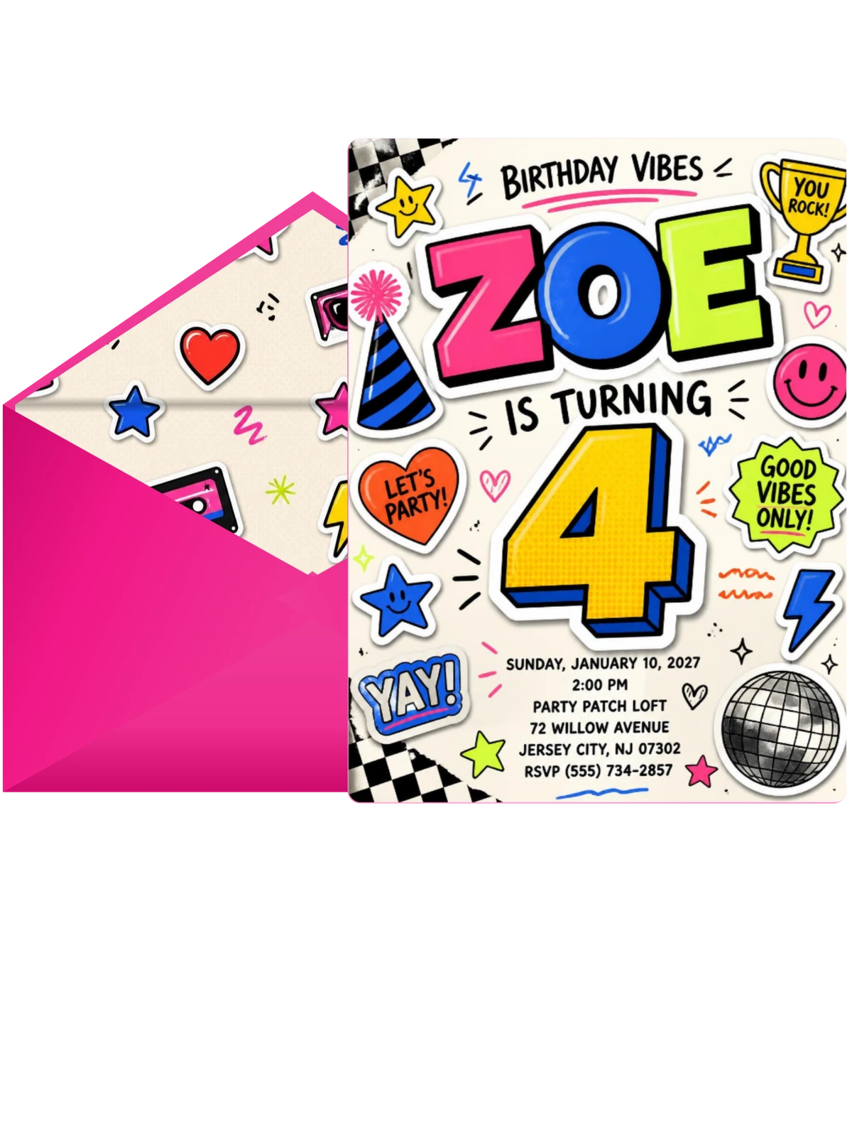 Sticker Pop 4th Birthday Invitation