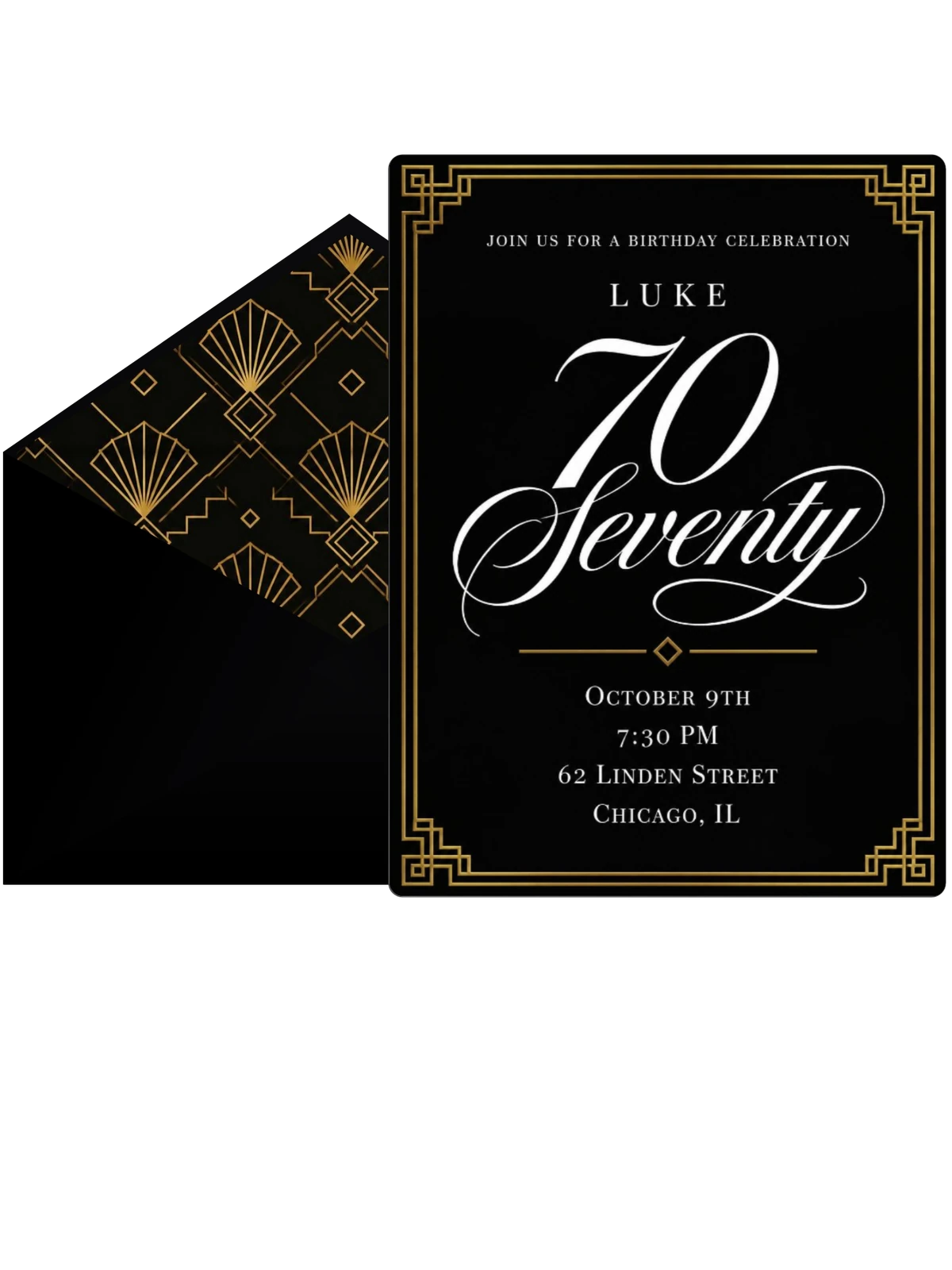 Art Deco 70th Birthday Invitation