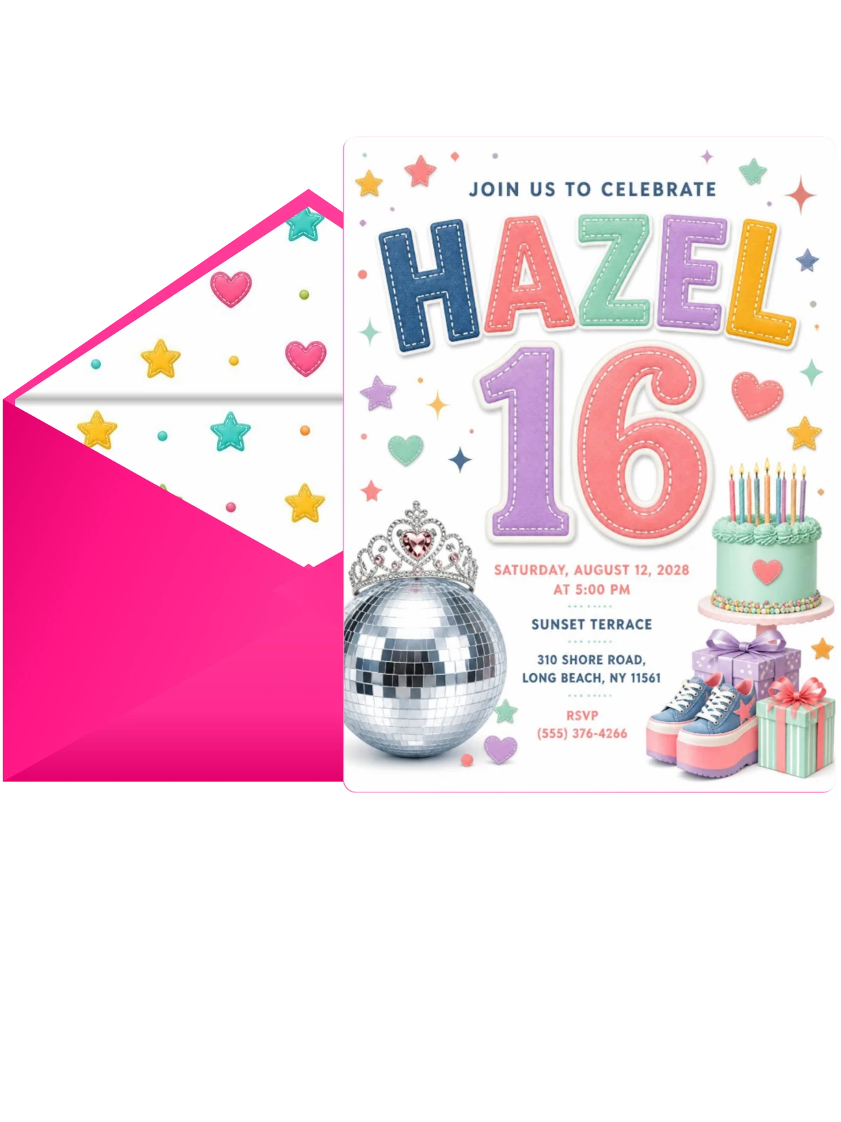 Disco Ball Sneakers Sweet Sixteen Invitation