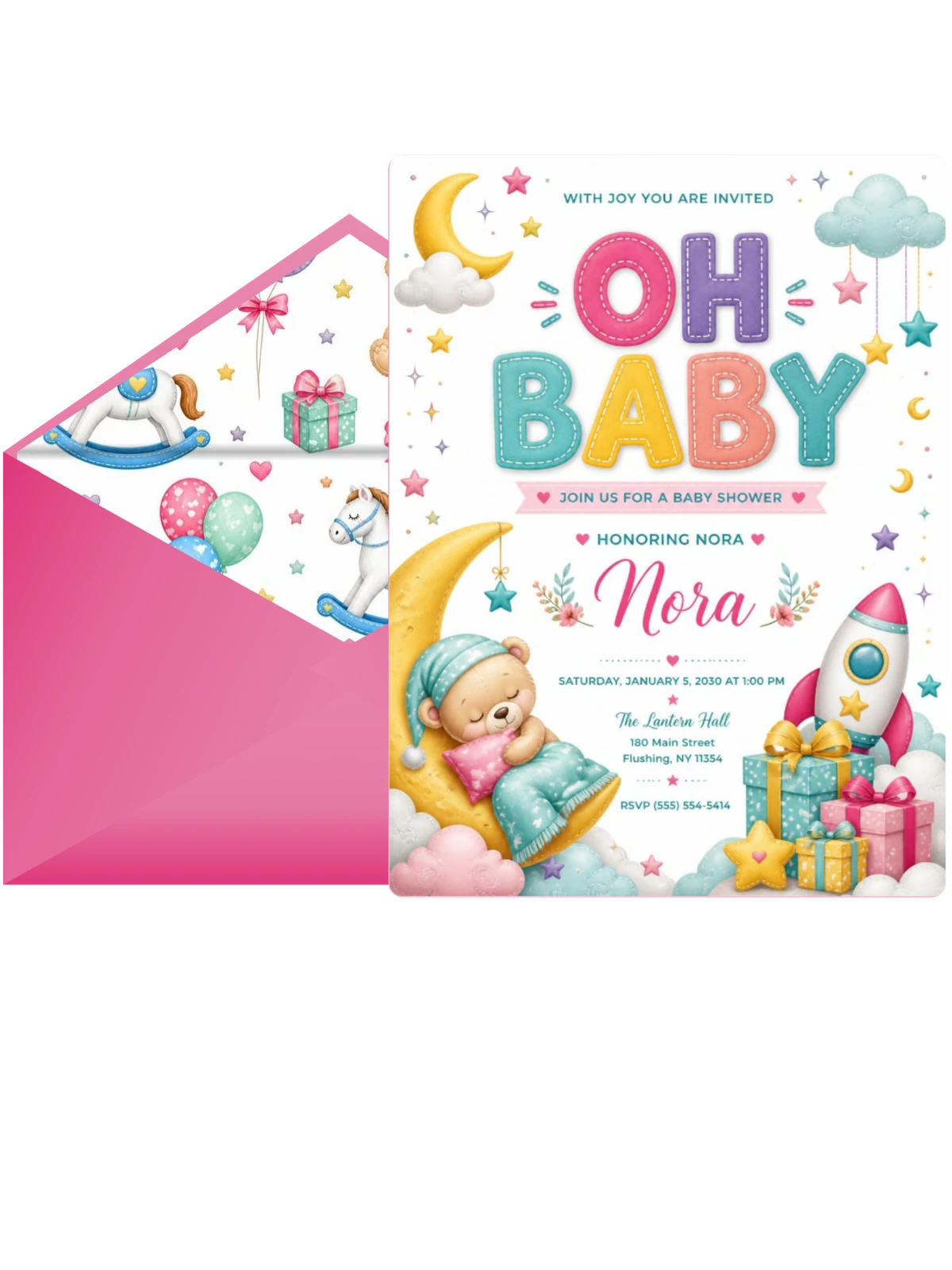 Clouds Stars Baby Shower Invitation