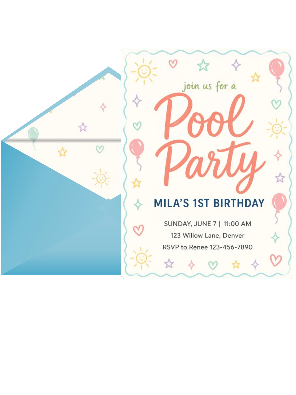 Pastel Doodle Pool Party 1st Birthday