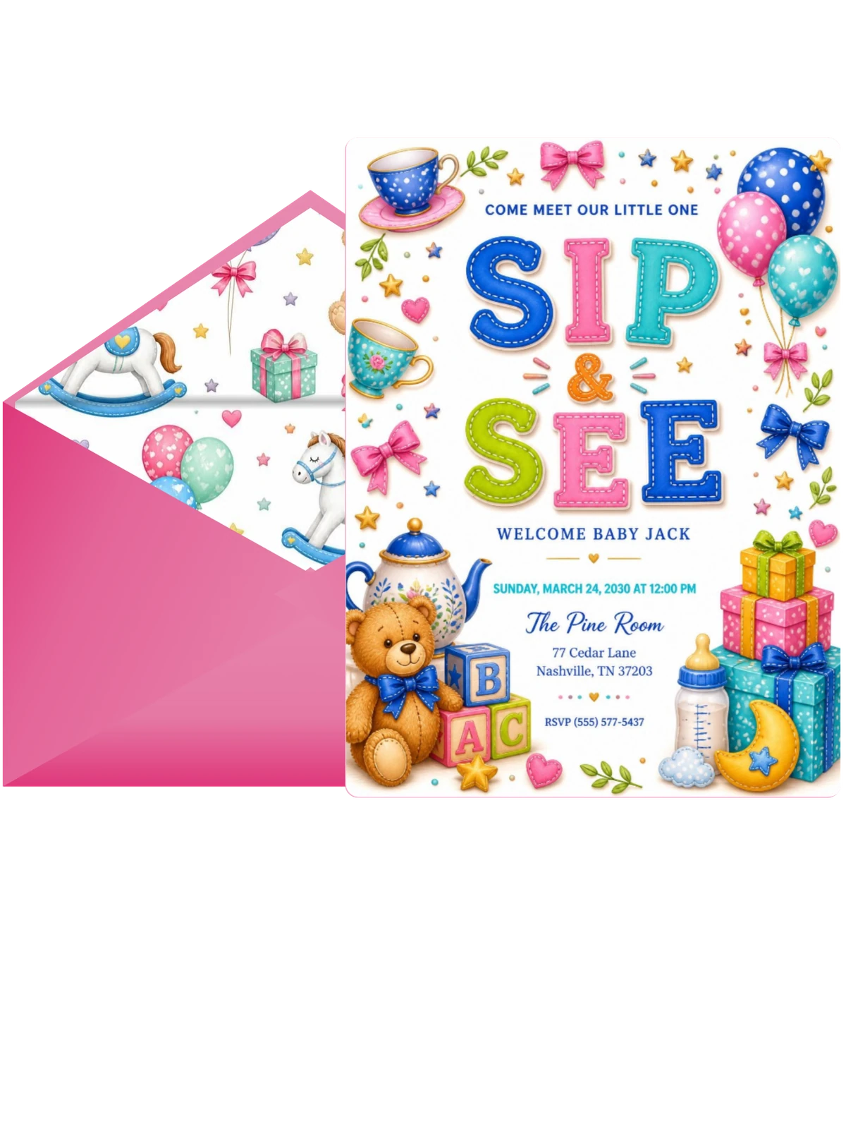 ABC Blocks Sip and See Invitation
