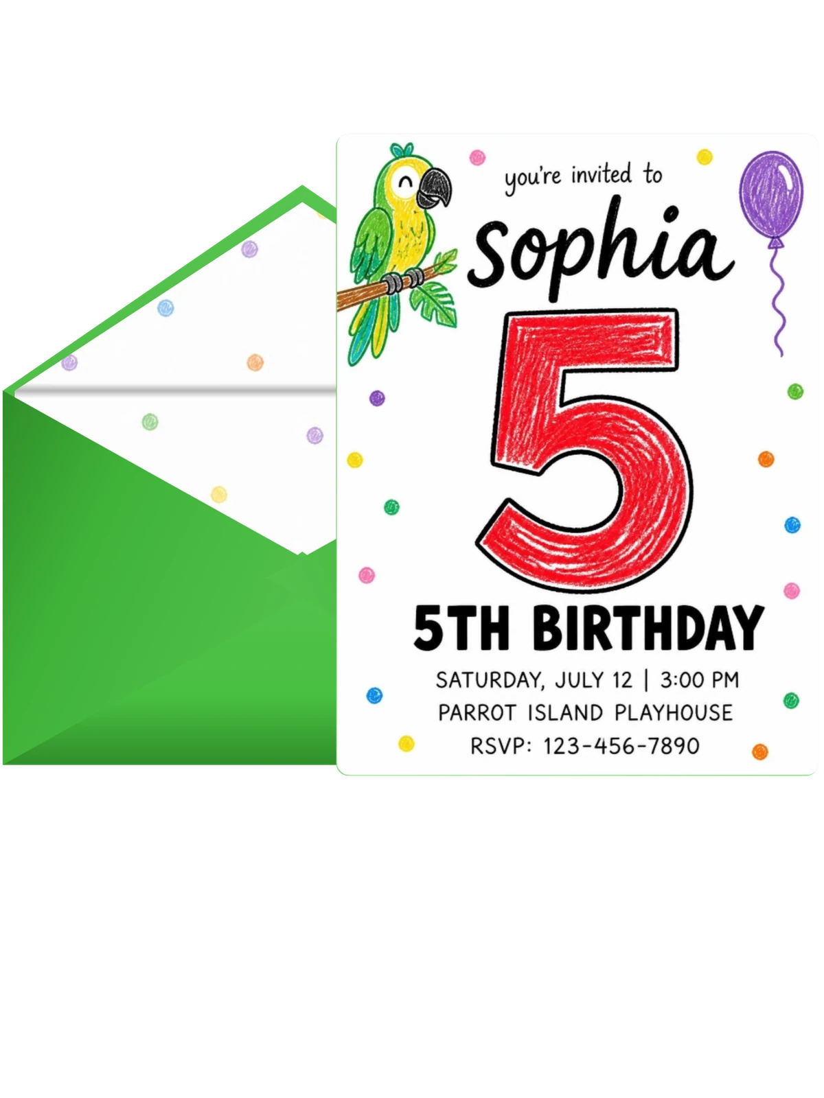 Crayon Parrot Illustrated 5th Birthday