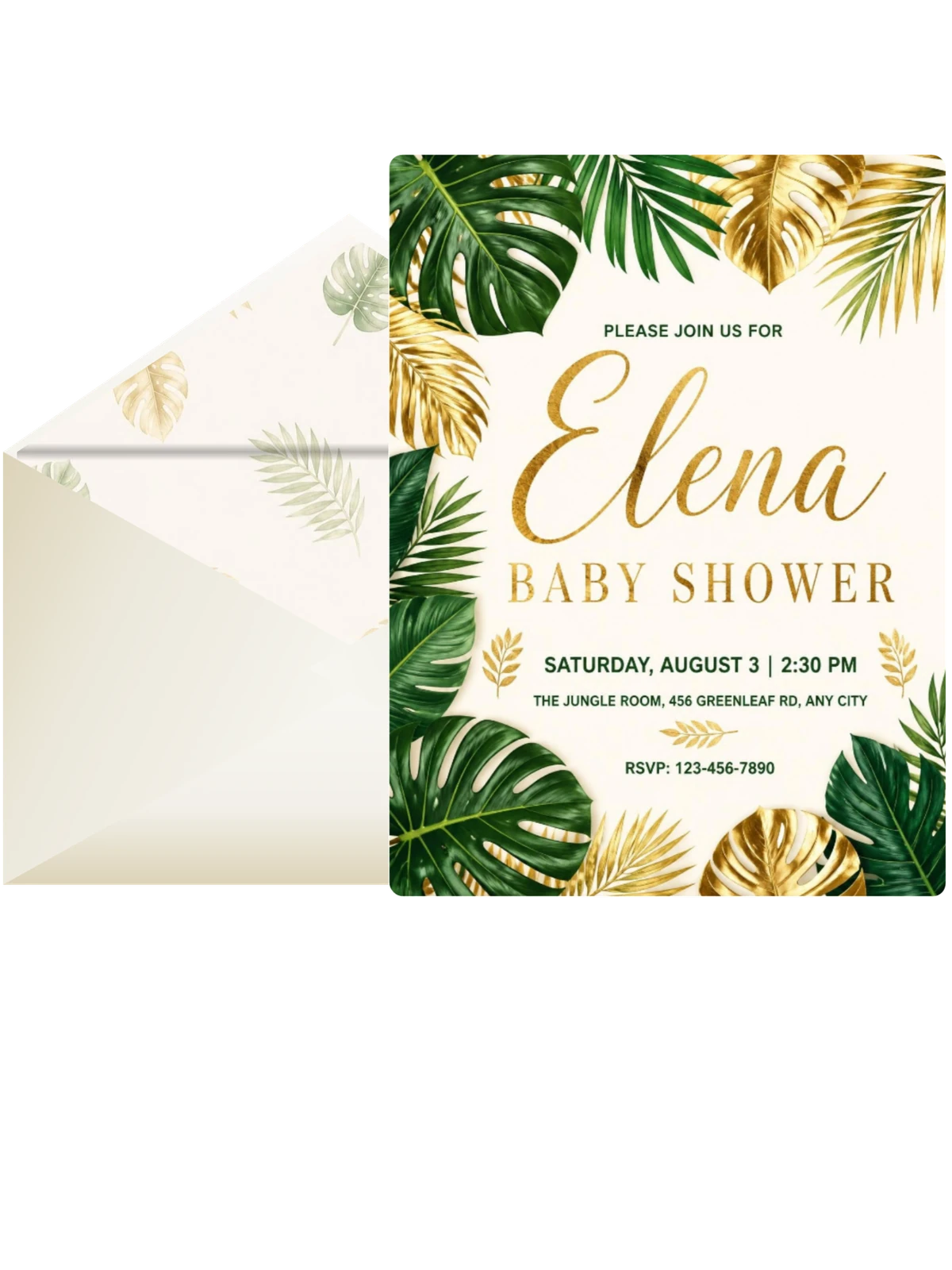Gold Jungle Baby Shower Invitation