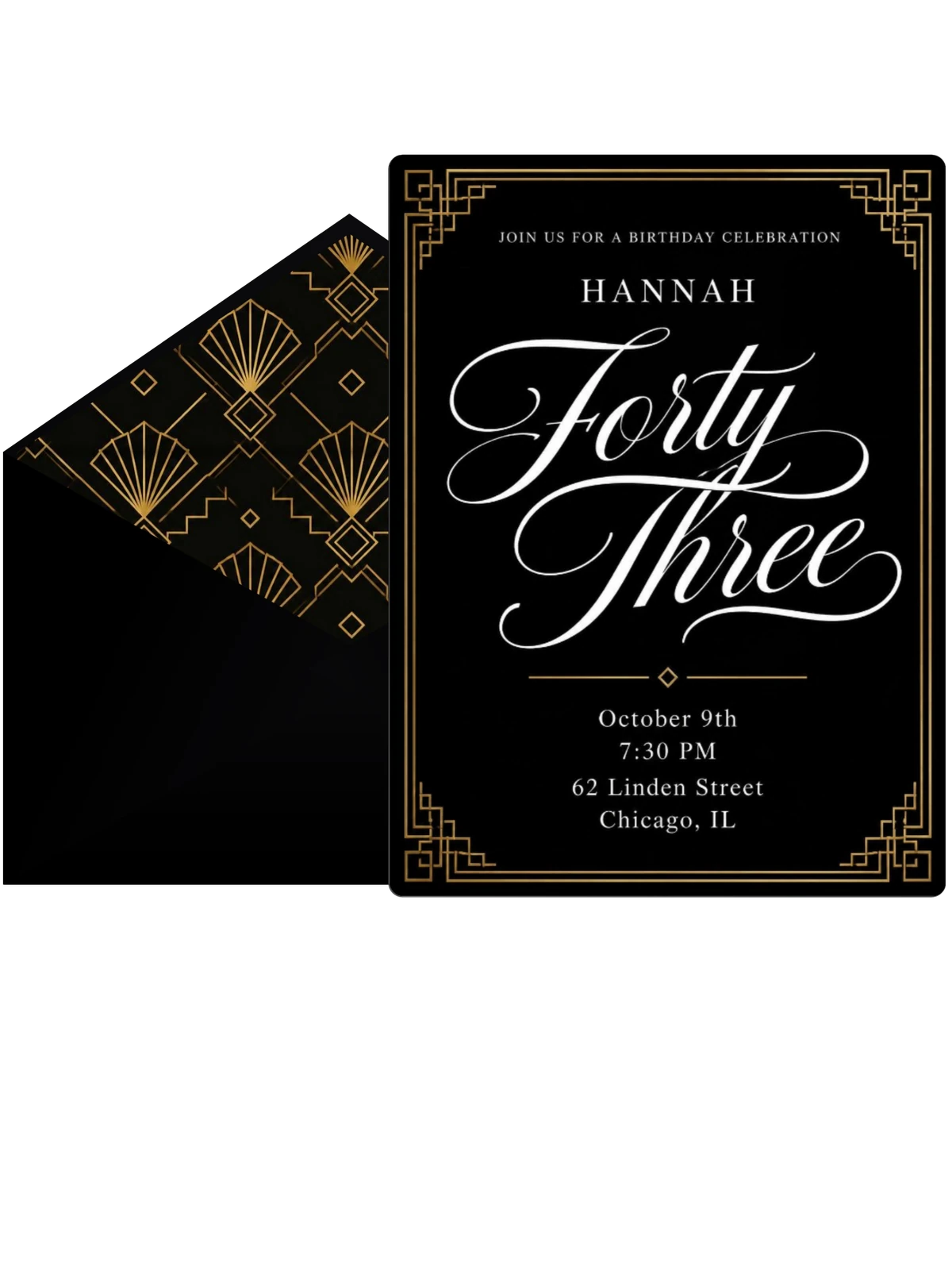 Art Deco 43rd Birthday Invitation
