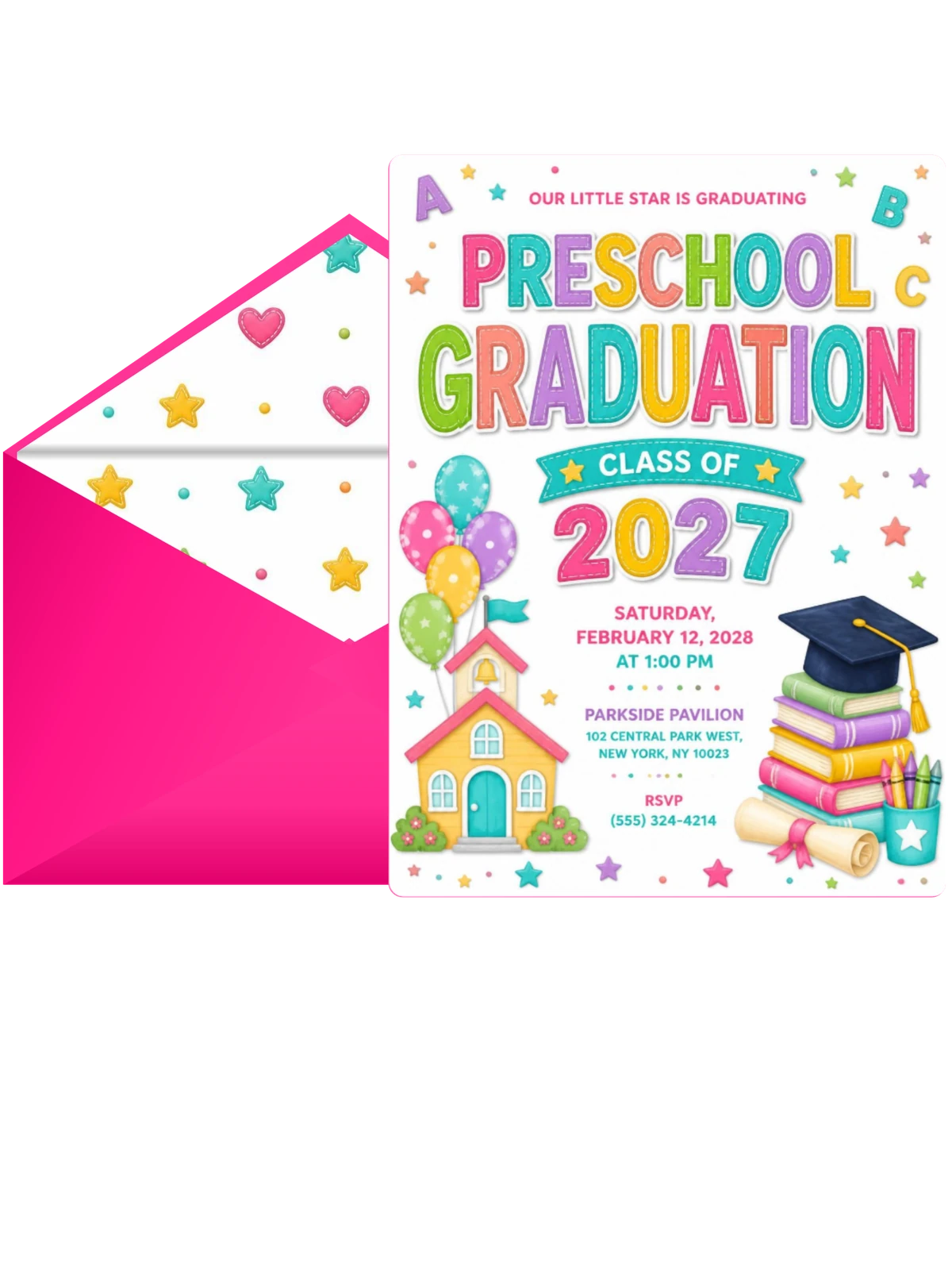 Schoolhouse Preschool Graduation Invitation