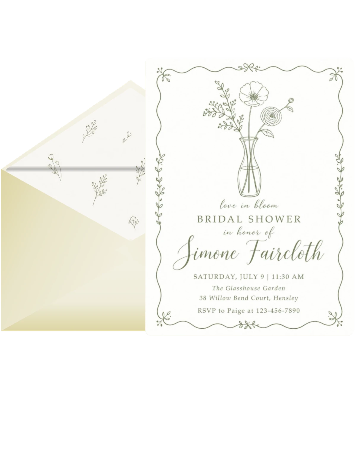 Olive Line-Art Botanical Bridal Shower
