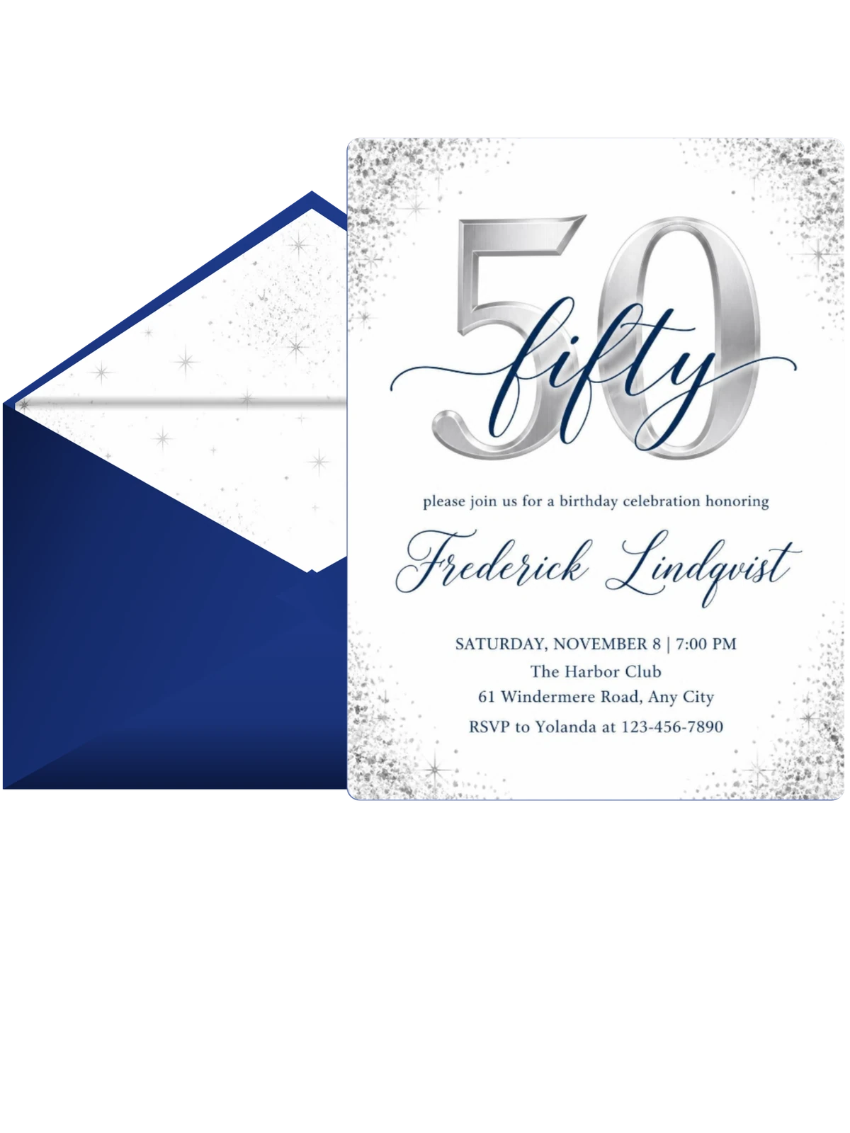 Silver Metallic 50th Birthday Invitation