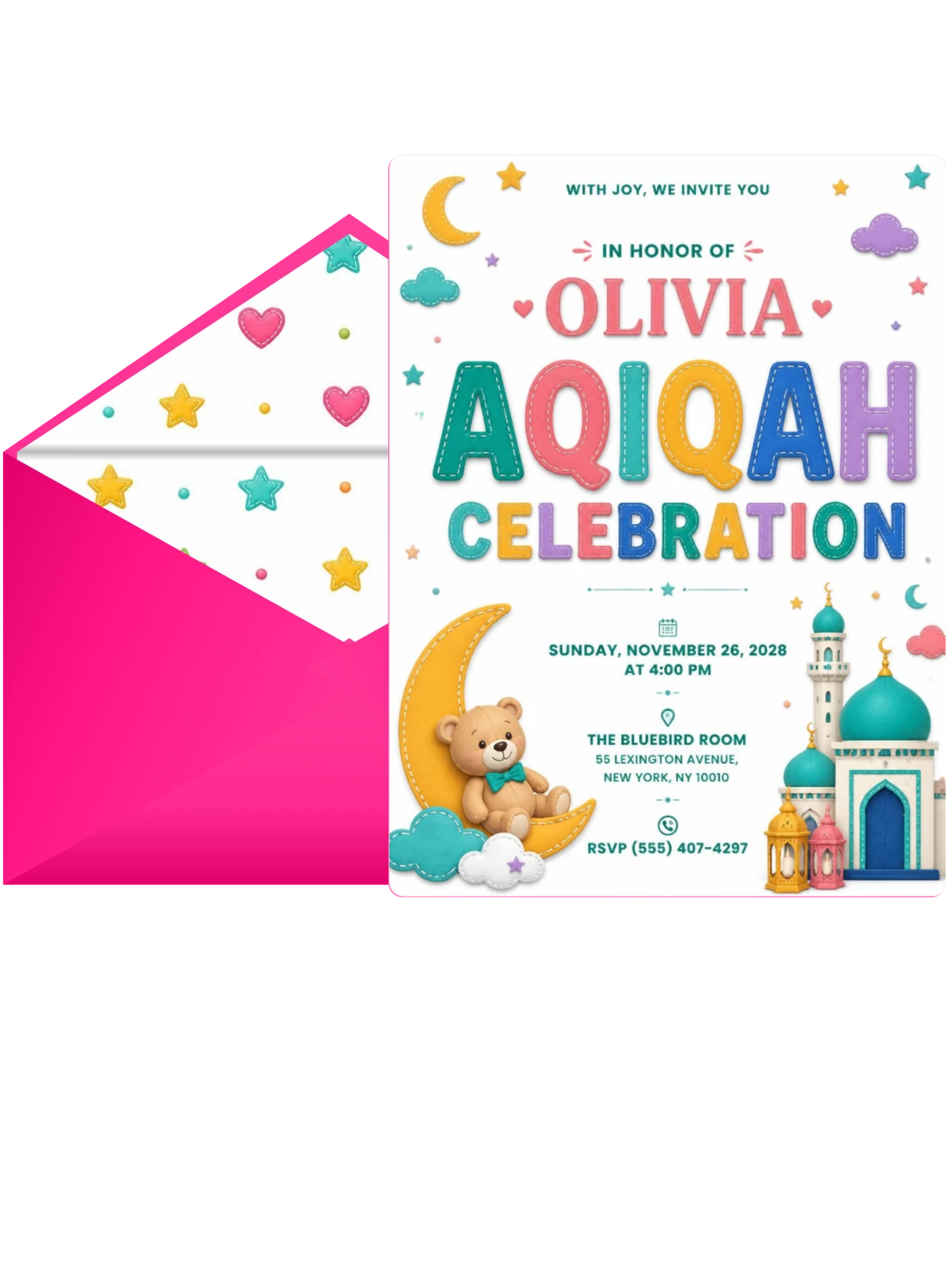 Teddy Bear Aqiqah Celebration Invitation