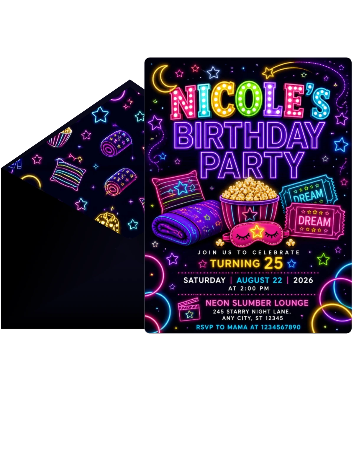 Neon Pajama 25th Birthday Invitation