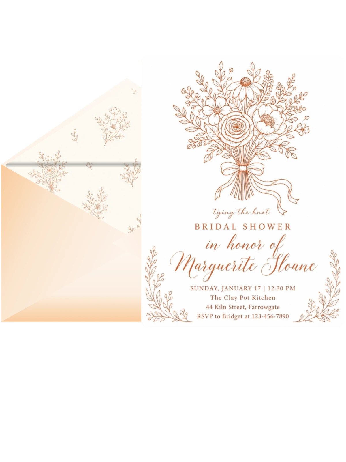 Terracotta Botanical Line Art Bridal Shower