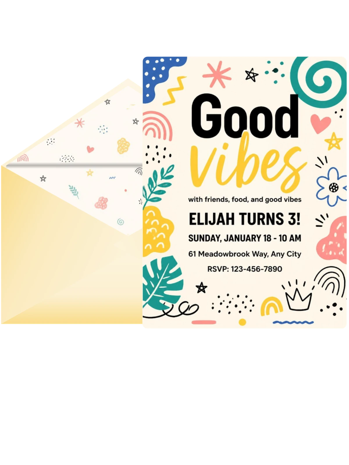 Doodle Motif Multicolored 3rd Birthday