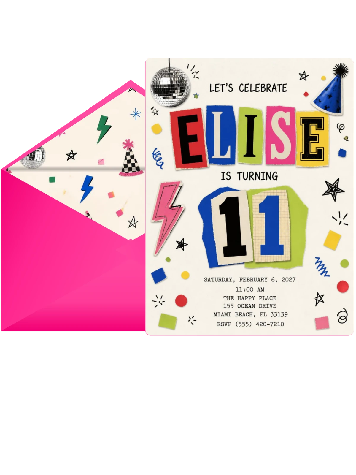 Retro Paper Collage 11th Birthday Invitation