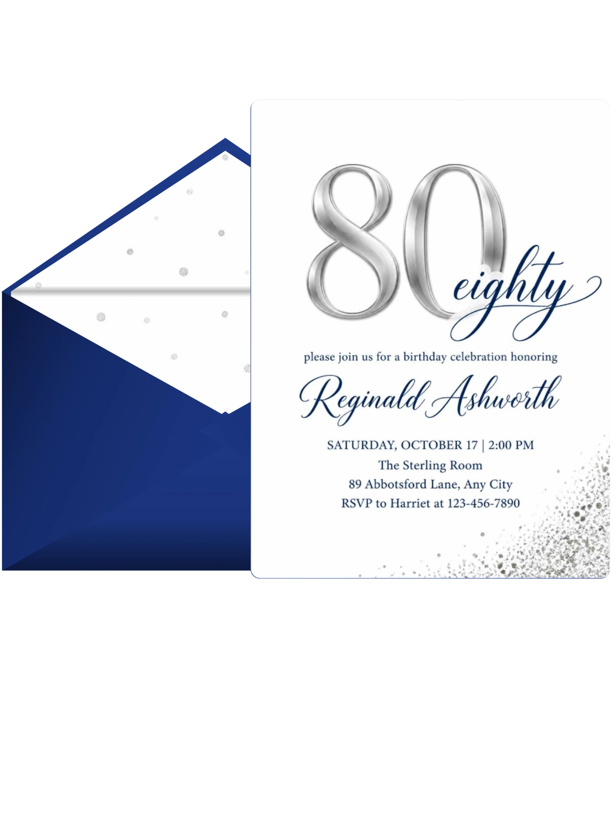 Metallic Silver Navy 80th Birthday