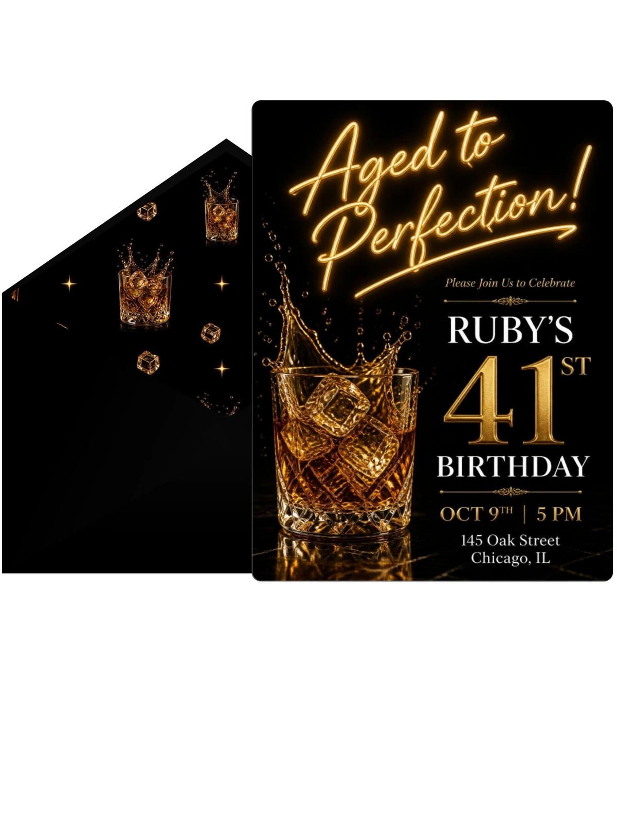 Whiskey Glass 41st Birthday Invitation