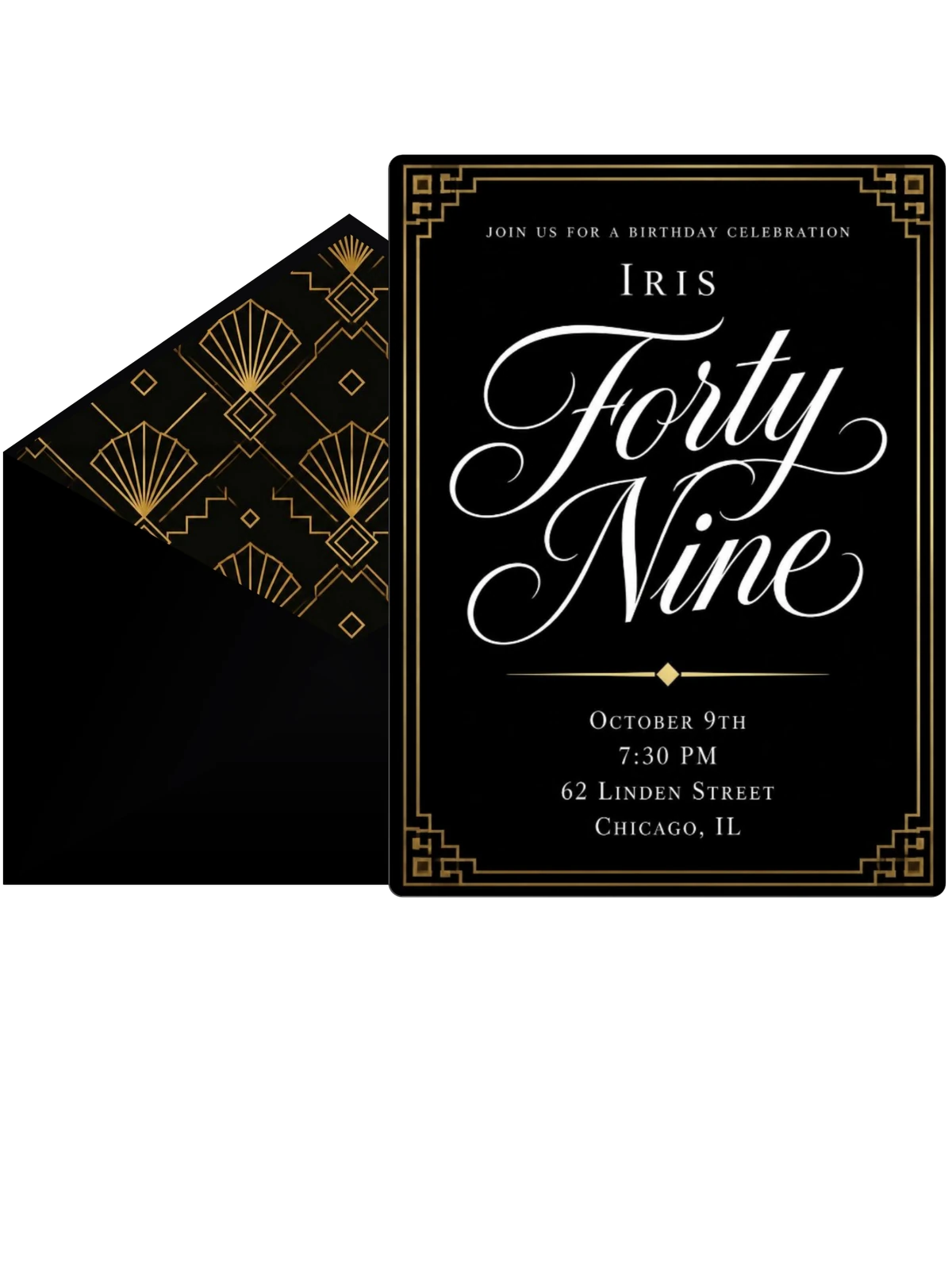 Art Deco 49th Birthday Invitation