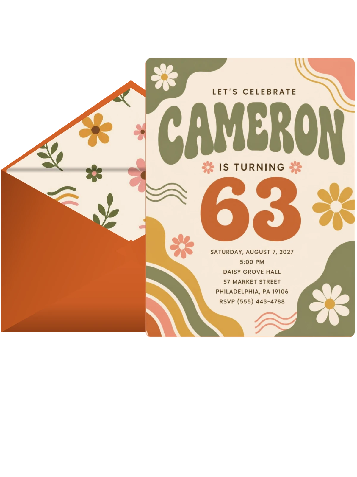 Groovy Retro 63rd Birthday Invitation
