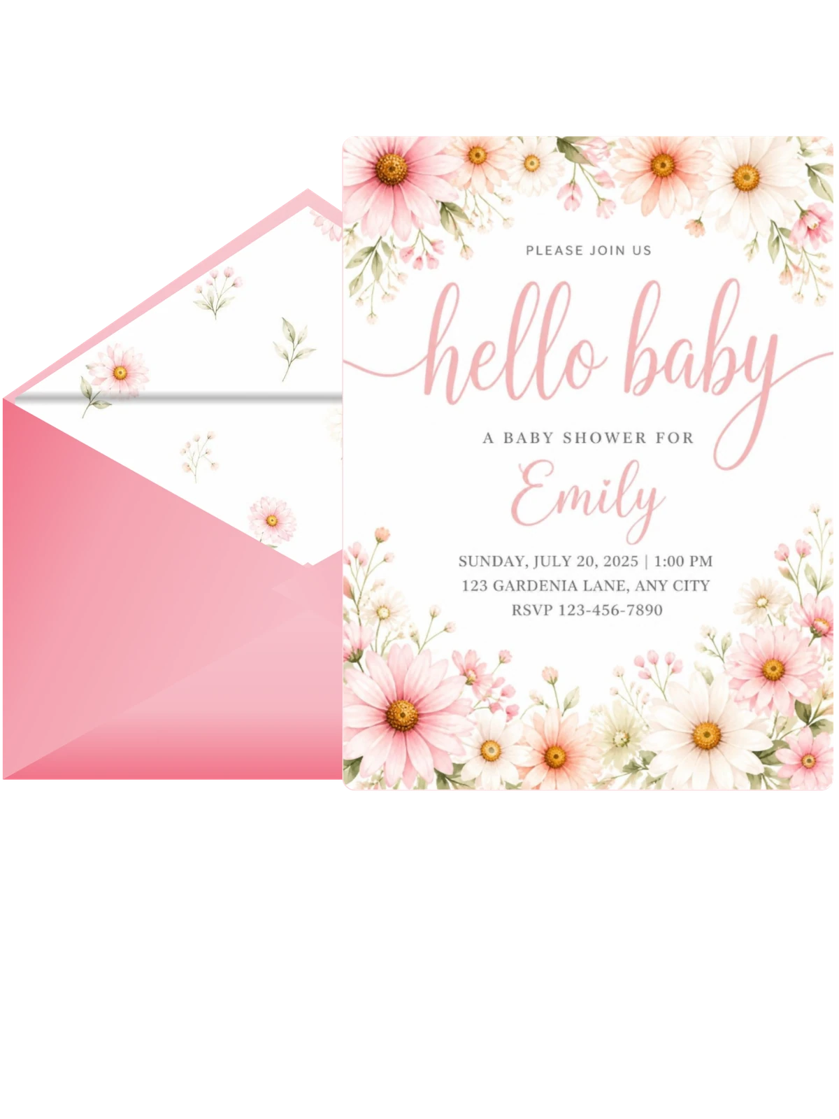 Pink Watercolor Daisy Baby Shower