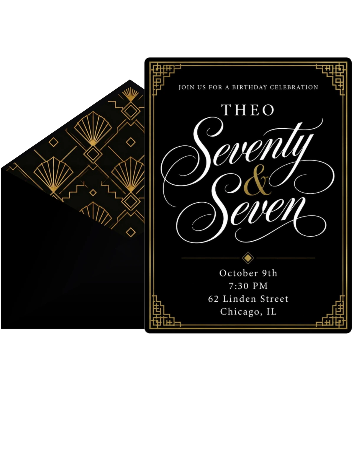 Art Deco 77th Birthday Invitation
