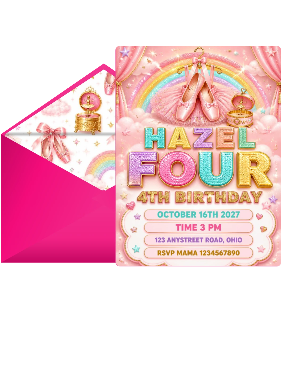 Glitter Ballet 4th Birthday Invitation