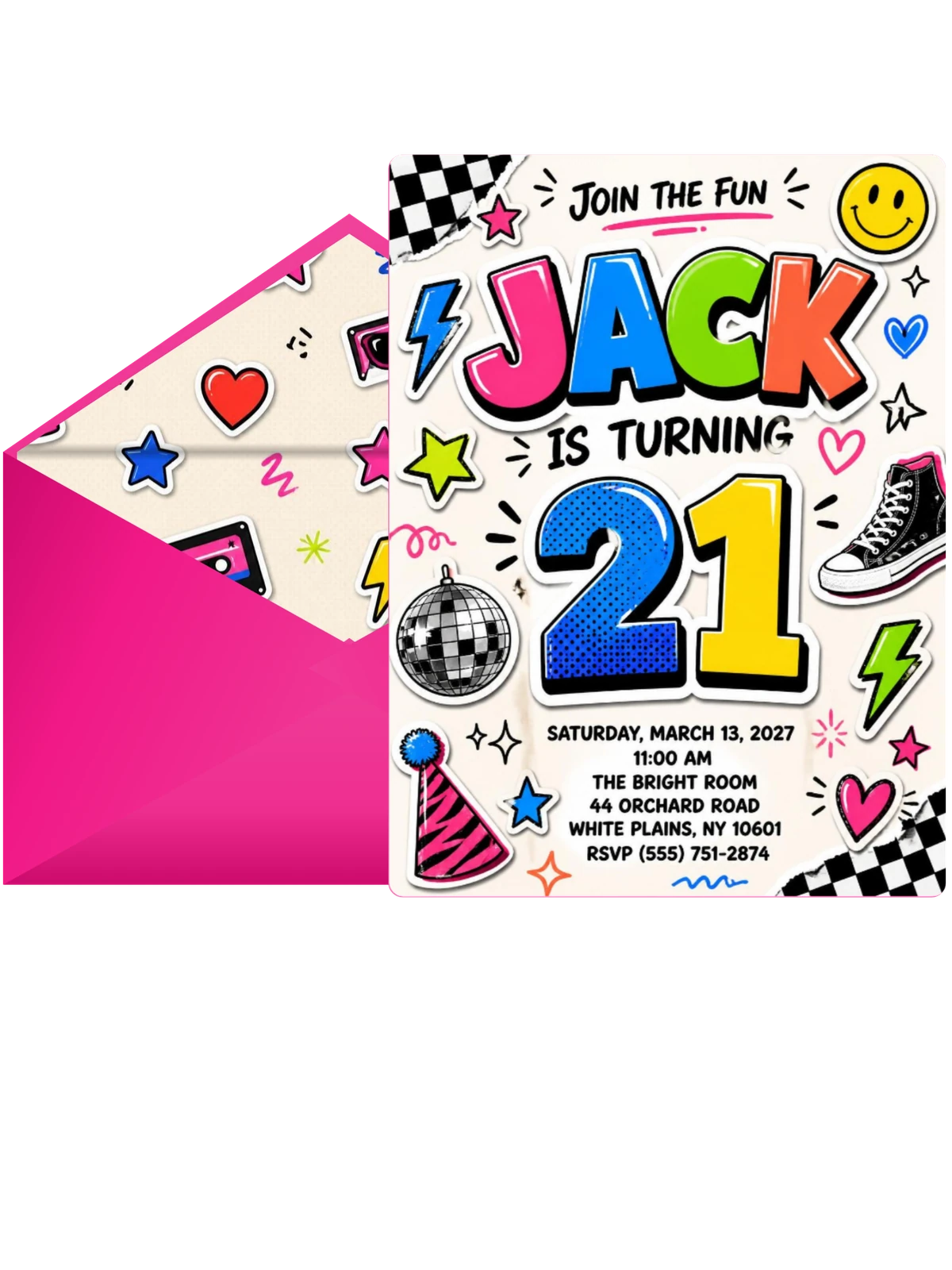 Sticker Pop 21st Birthday Invitation