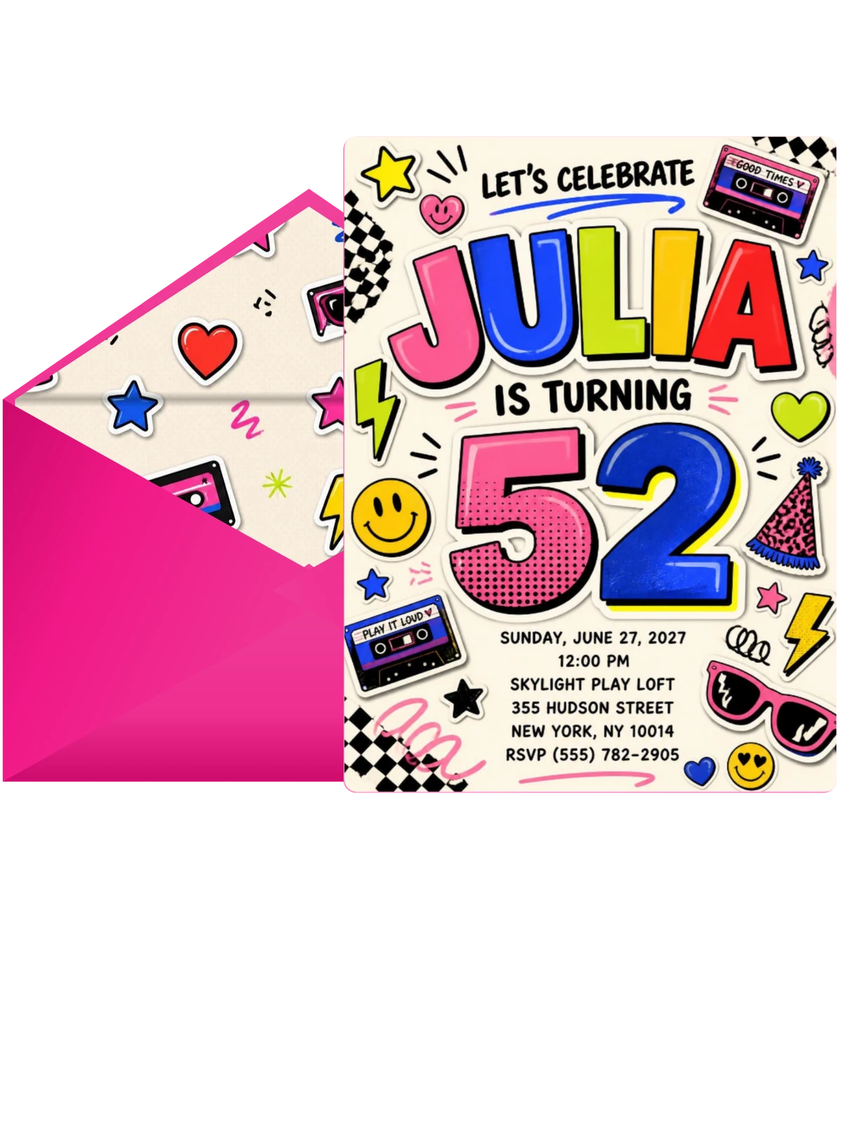 Sticker Pop 52nd Birthday Invitation