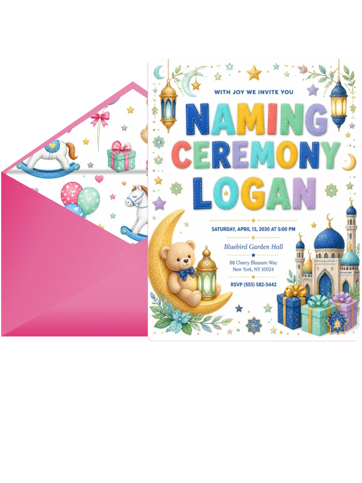 Crescent Moon Naming Ceremony Invitation