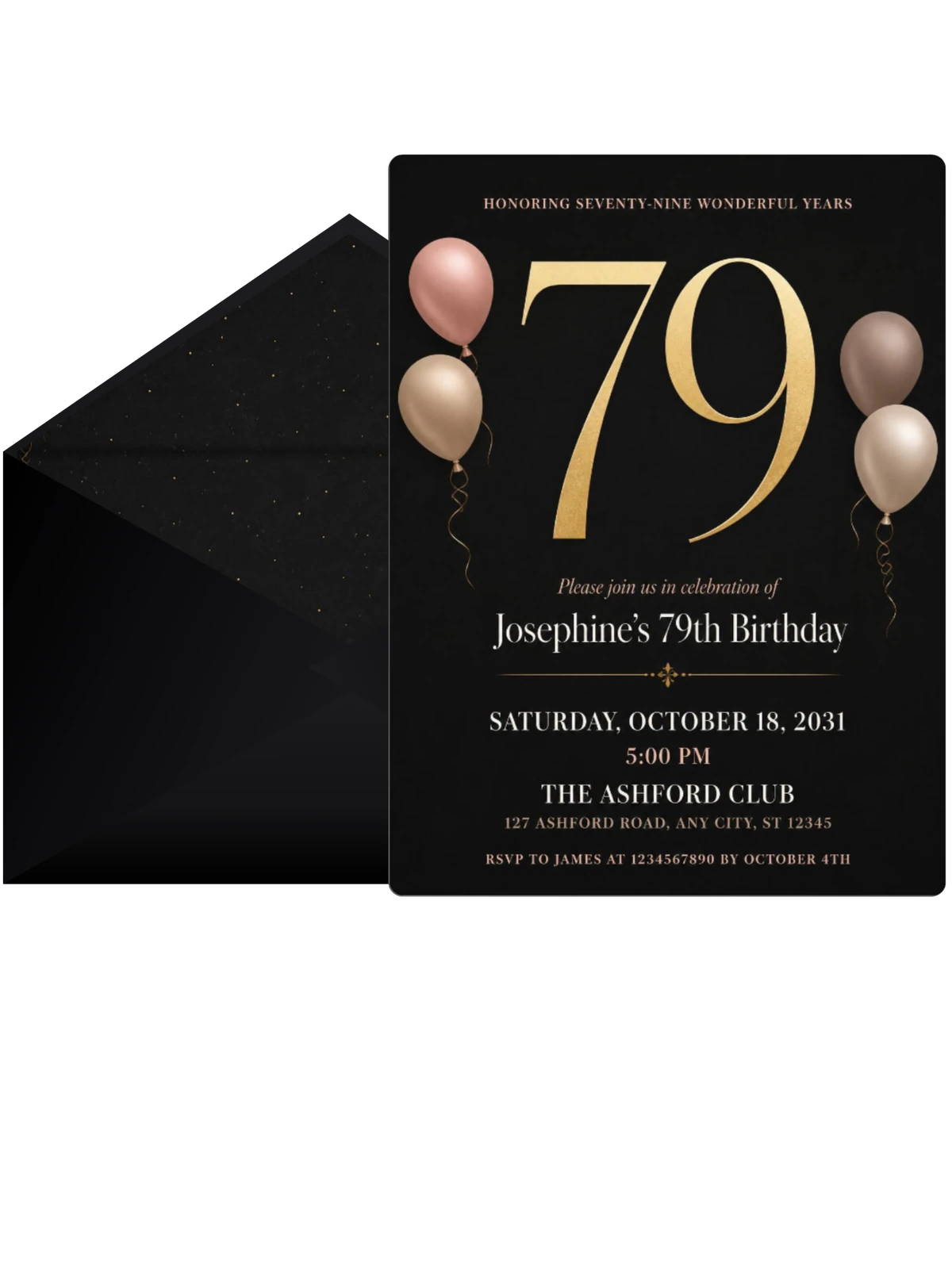 Charcoal and Blush 79th Birthday Invitation