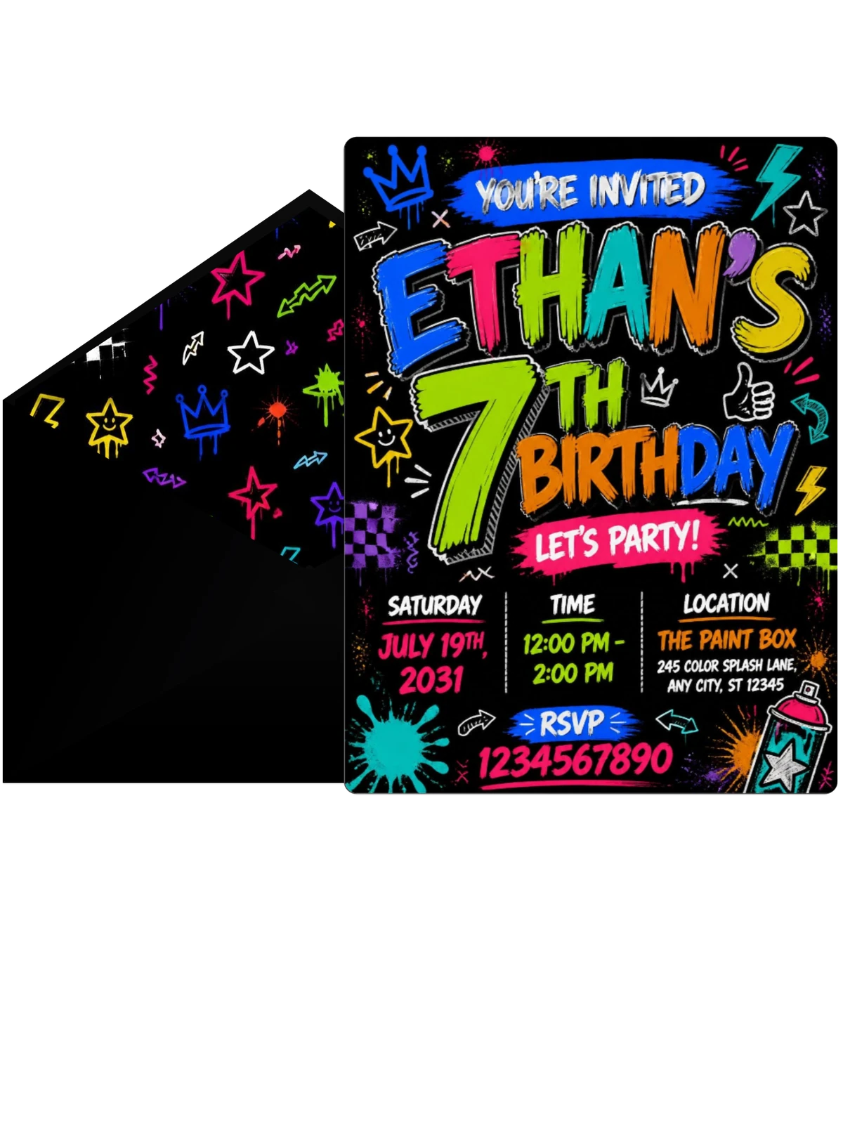 Graffiti Street Art 7th Birthday Invitation